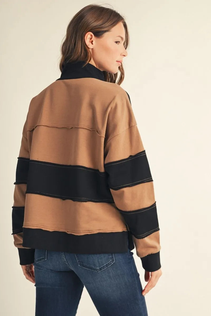 Long Sleeve Color Block Top with Grommetts