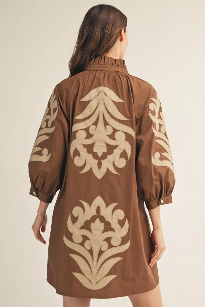 Brown Dress with Tan Applique