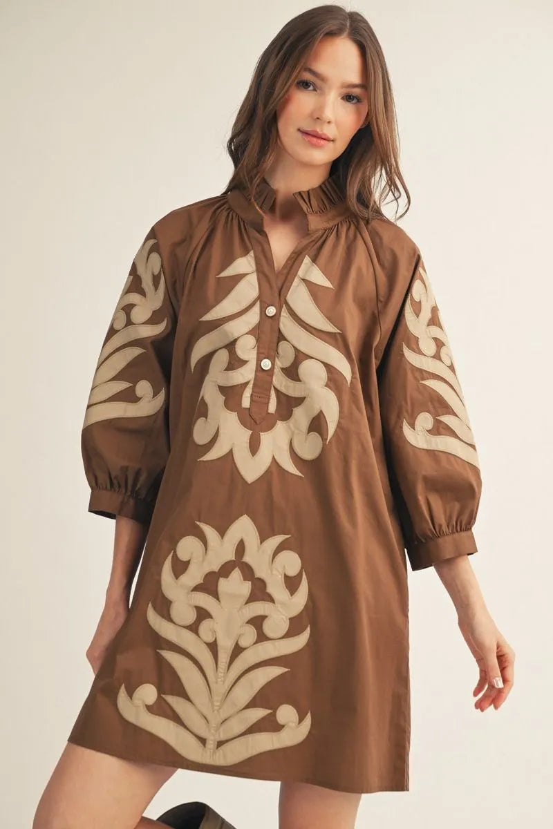 Brown Dress with Tan Applique