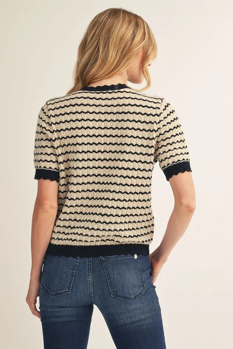 Black/Taupe Short Sleeve Stripe Top
