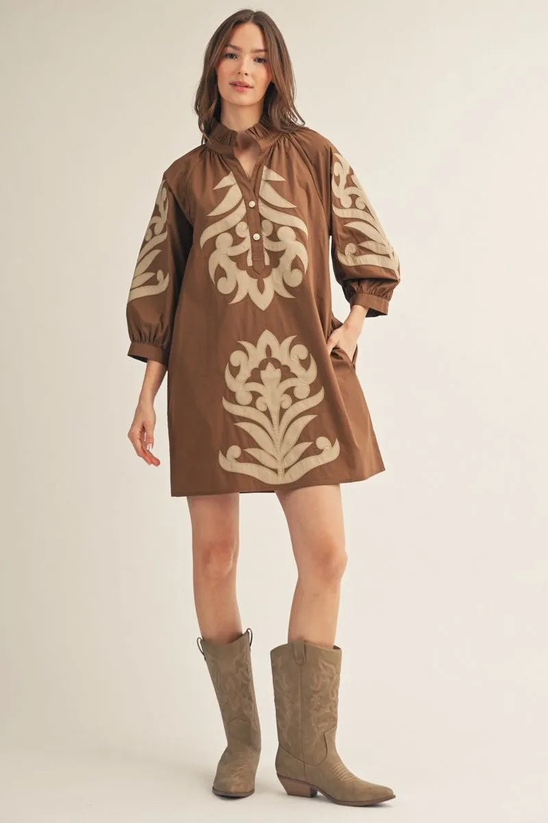 Brown Dress with Tan Applique