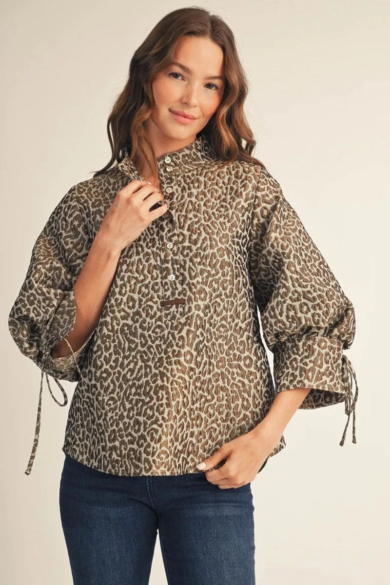 3/4 Sleeve Leopard Top