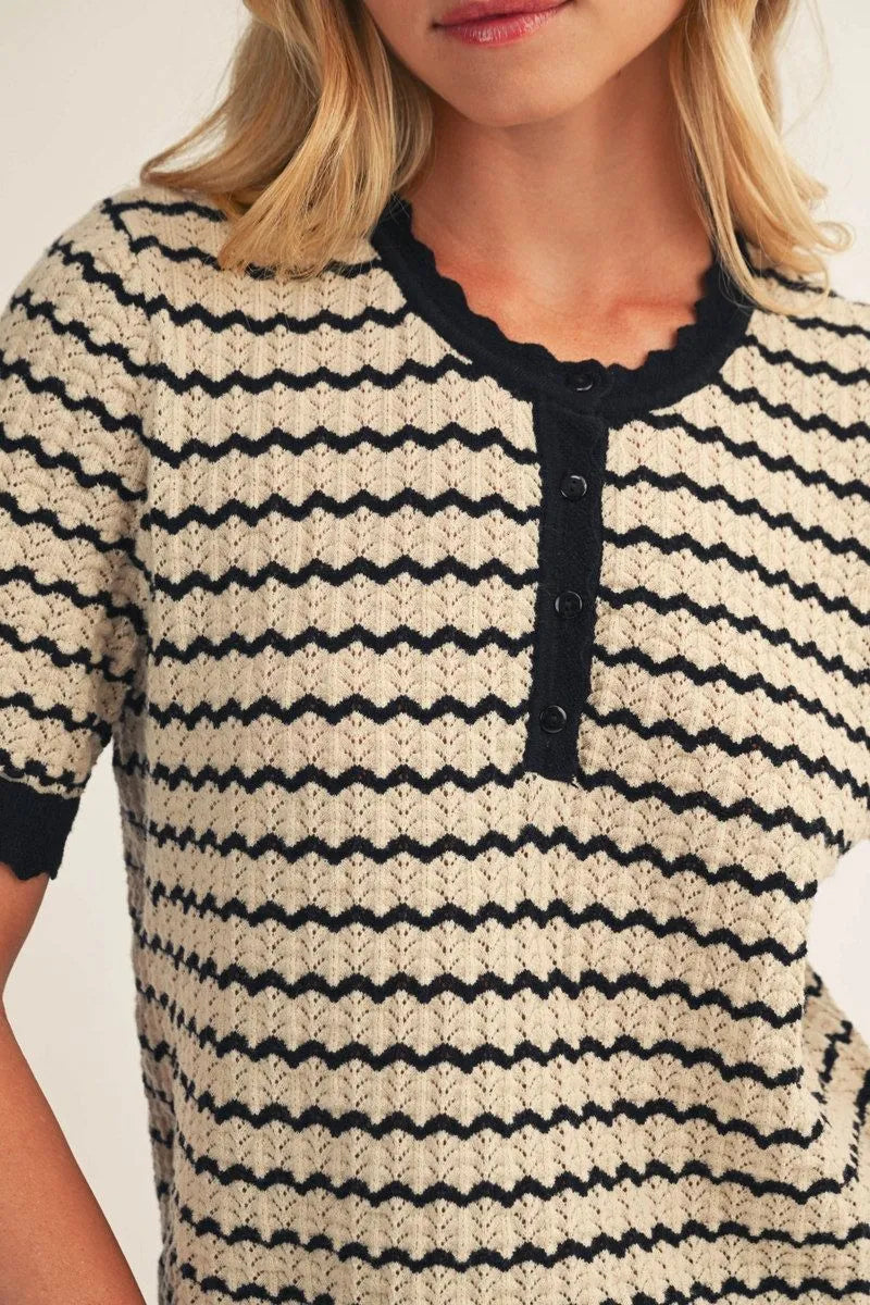 Black/Taupe Short Sleeve Stripe Top