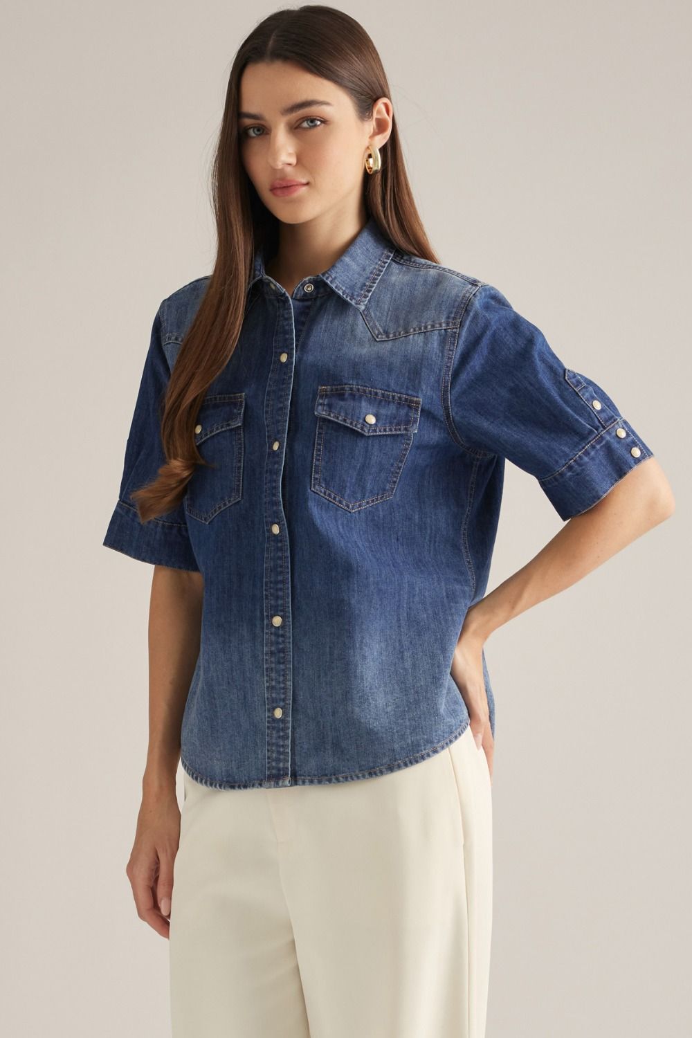 Denim Snap Button Down Top
