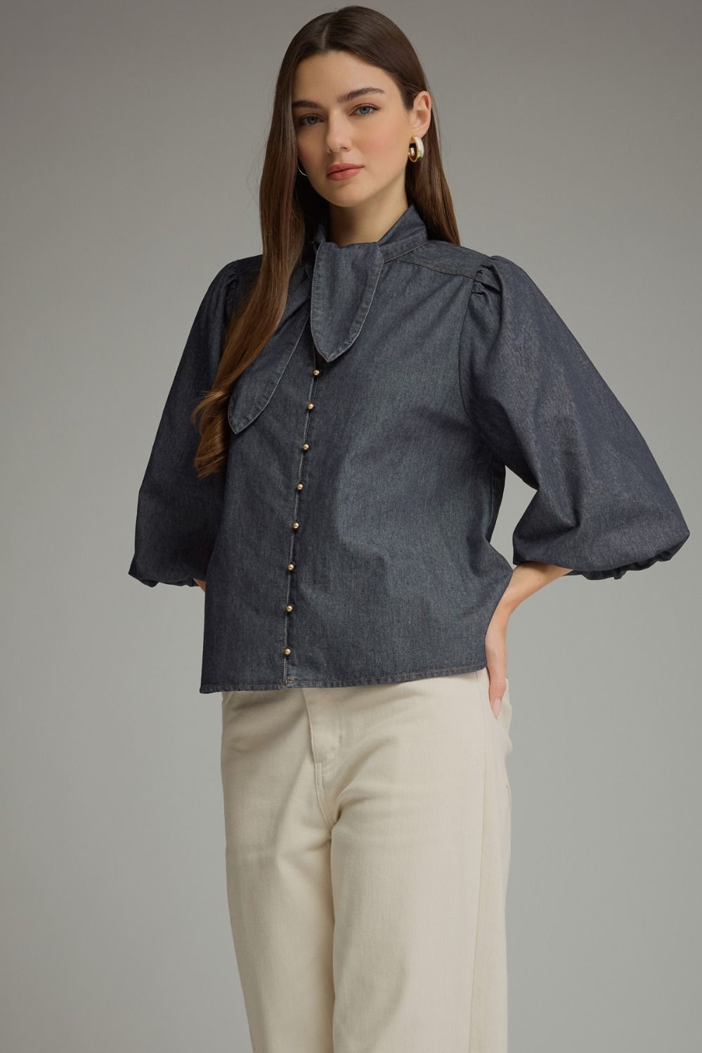 Dark Denim Puff Sleeve Top