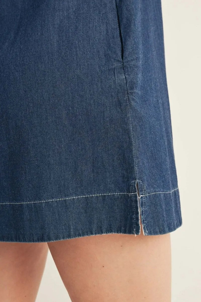Denim Dress Striped Cuff Sleeve