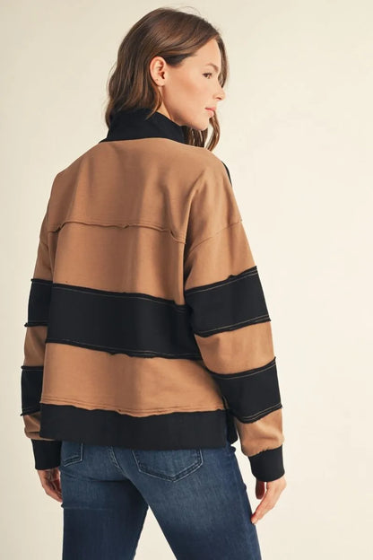 Long Sleeve Color Block Top with Grommetts