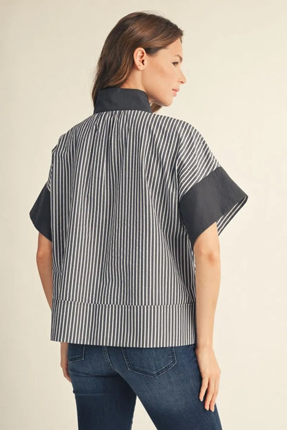 Navy Button Down with Vertical Stripe