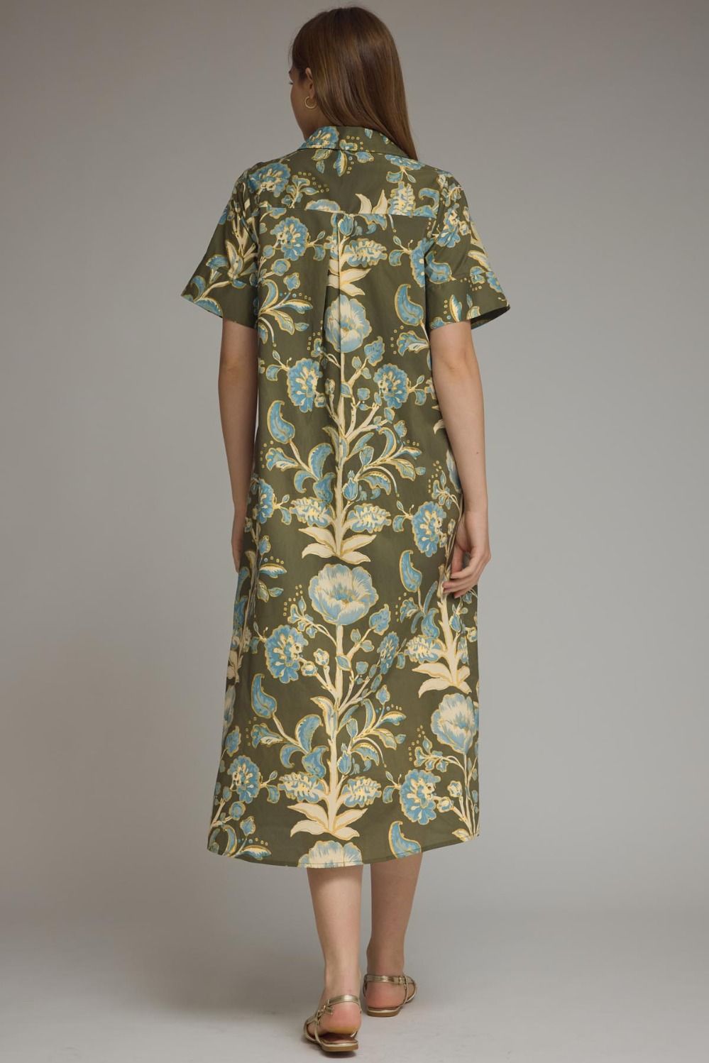 Floral Olive/Blue Midi Dress