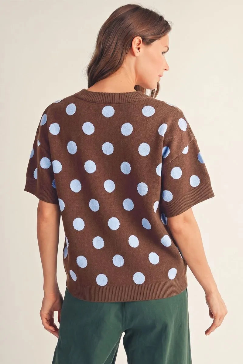 Cocoa & Blue Dot Short Sleeve Sweater