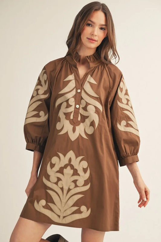 Brown Dress with Tan Applique