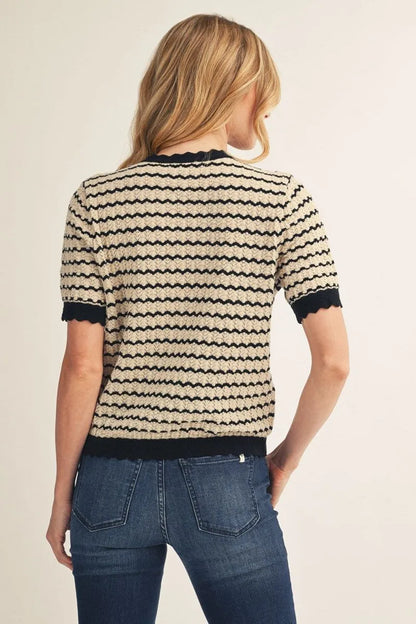 Black/Taupe Short Sleeve Stripe Top