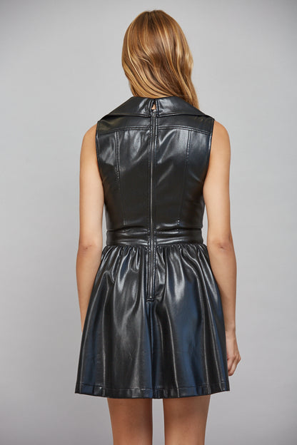 Black Double Breasted Vegan Leather Dress