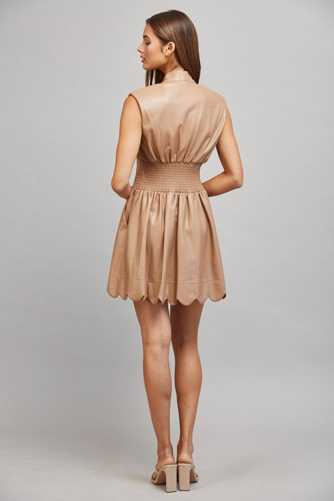 Faux Leather Latte Sleeveless Zip Dress