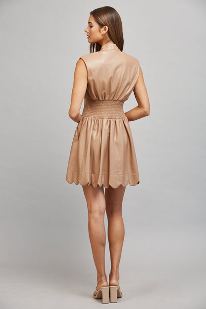Faux Leather Latte Sleeveless Zip Dress