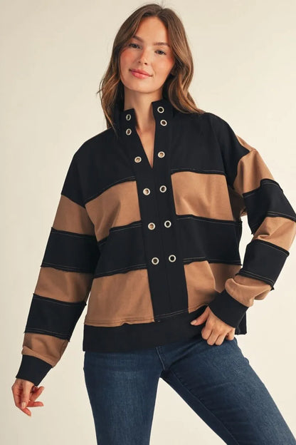 Long Sleeve Color Block Top with Grommetts