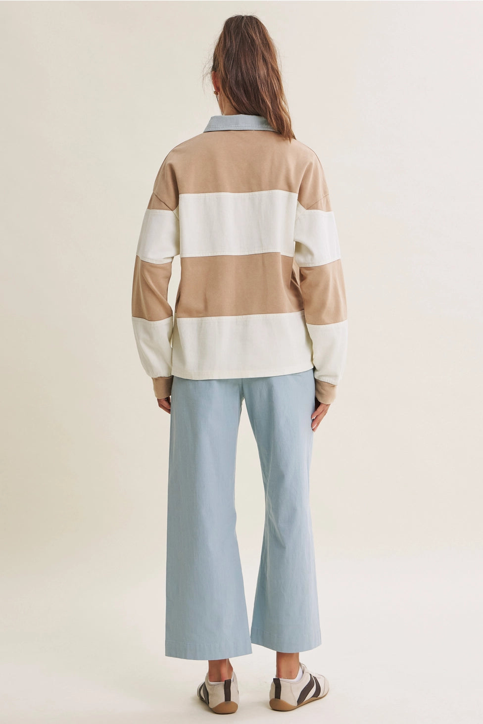 Classic Rubgy Striped Top Latte/Denim