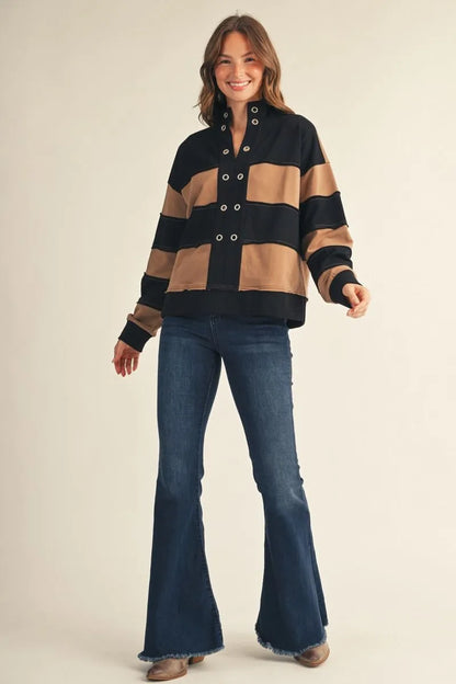 Long Sleeve Color Block Top with Grommetts