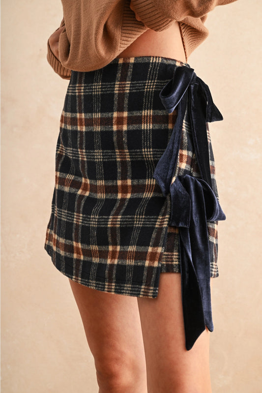 Navy Plaid Wrap Skort