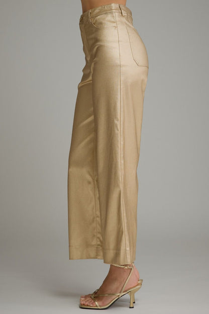 Gold Metallic Wide Leg Pants