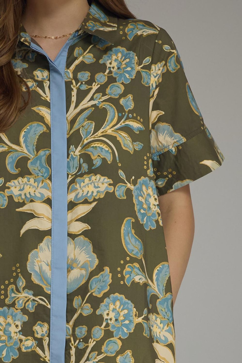 Floral Olive/Blue Midi Dress