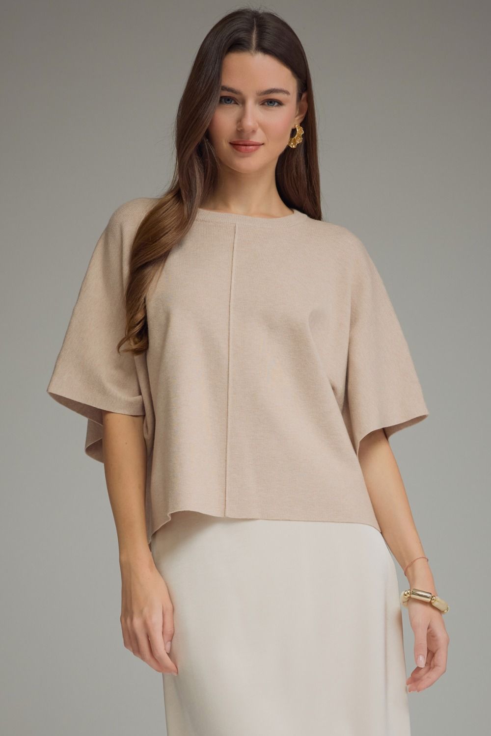 Short Sleeve Knit Top-Oatmeal