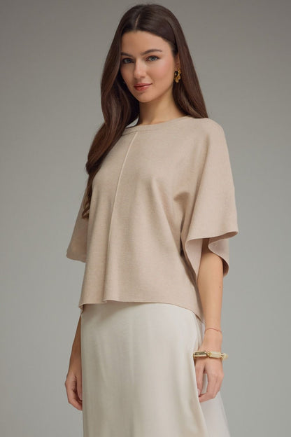 Short Sleeve Knit Top-Oatmeal