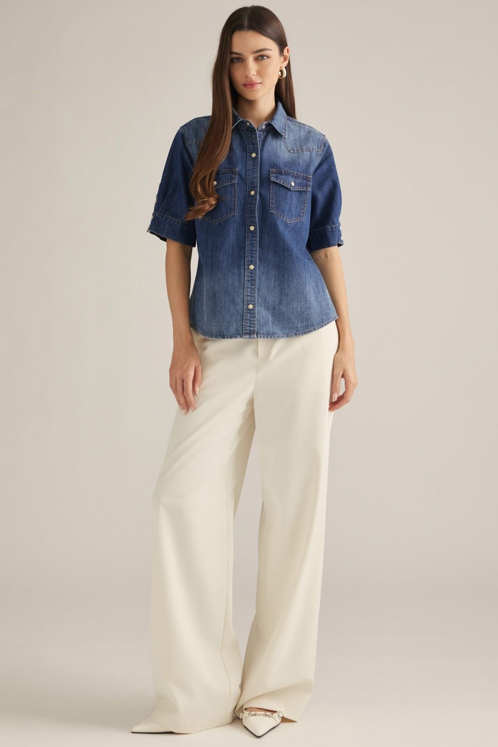 Denim Snap Button Down Top