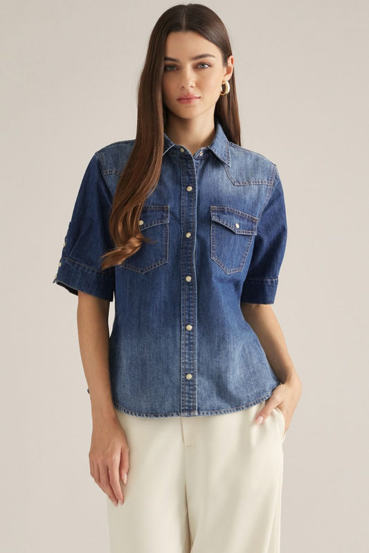 Denim Snap Button Down Top