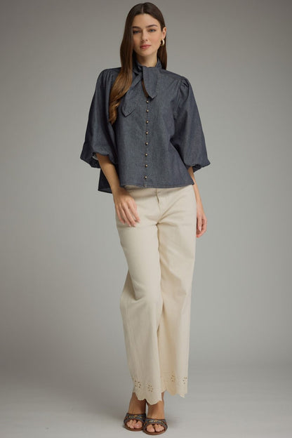 Dark Denim Puff Sleeve Top