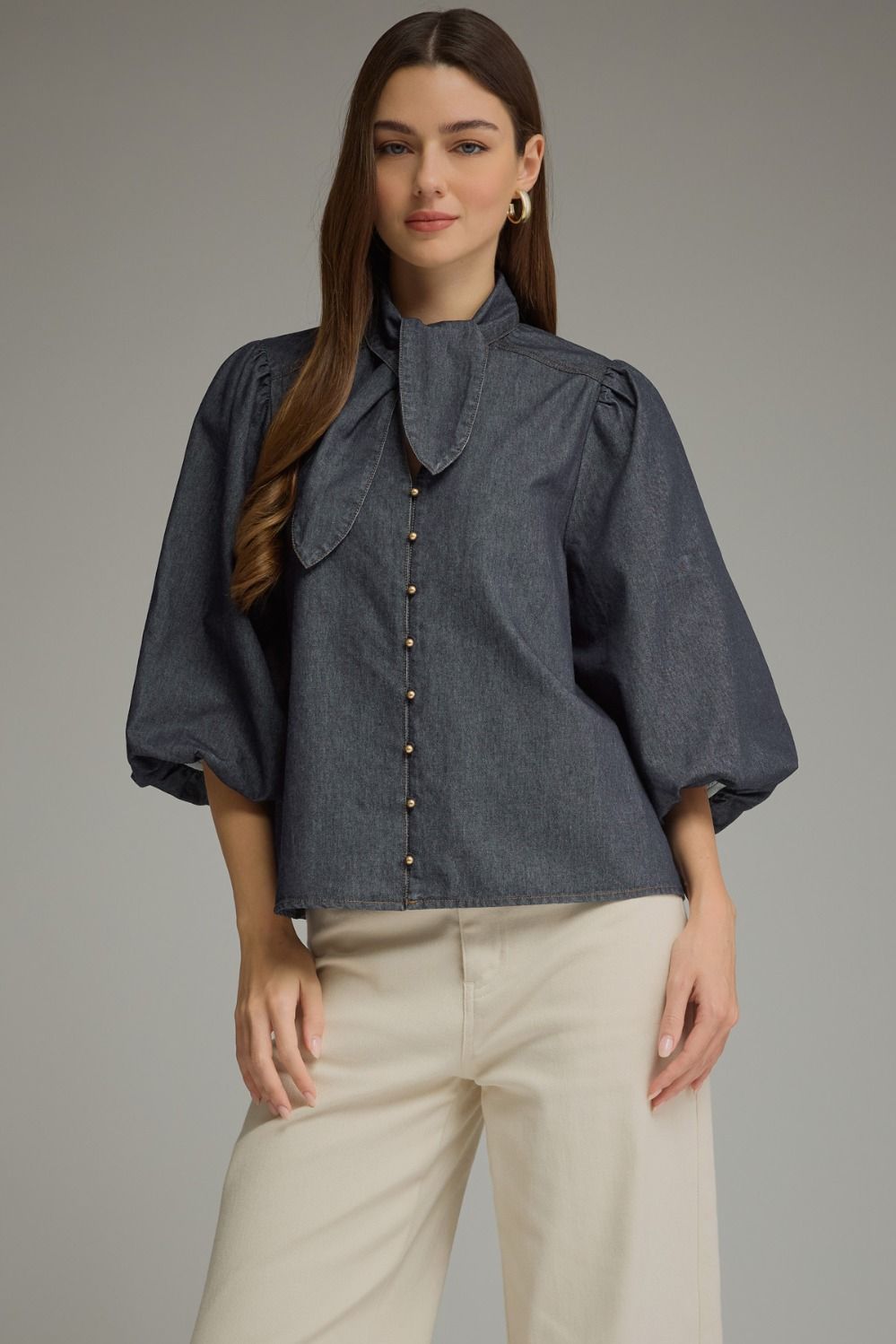 Dark Denim Puff Sleeve Top