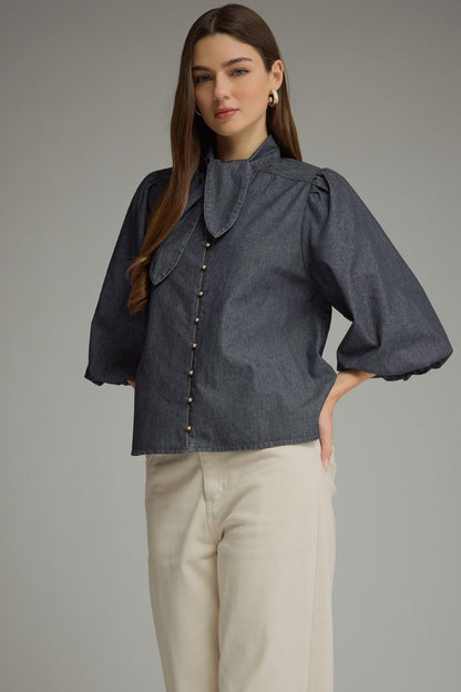 Dark Denim Puff Sleeve Top