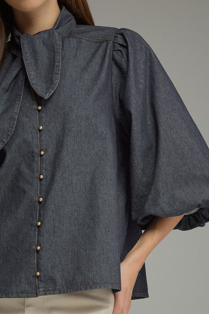 Dark Denim Puff Sleeve Top