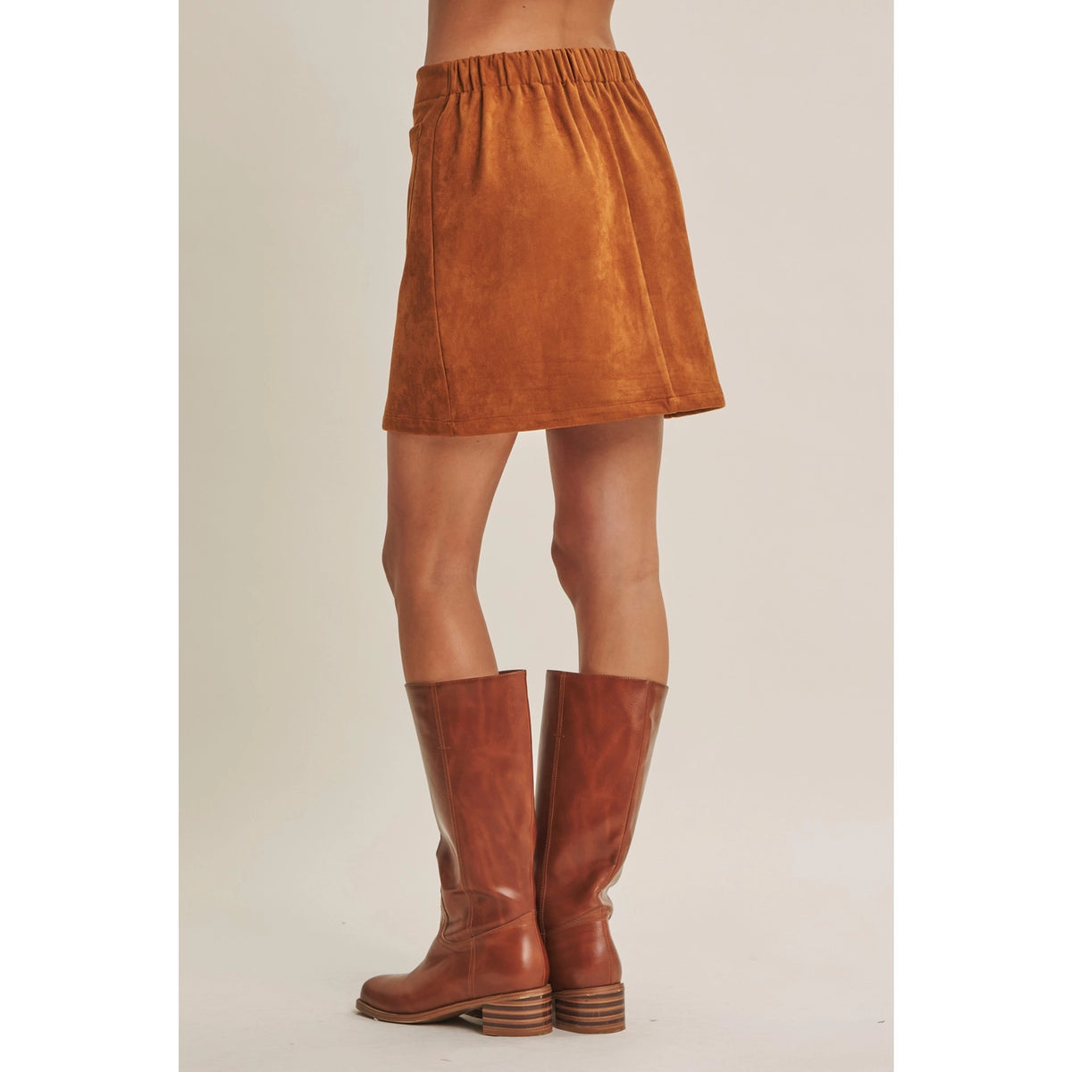 Camel Mini Suede Skirt with Button Detail