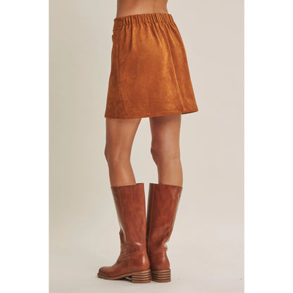Camel Mini Suede Skirt with Button Detail