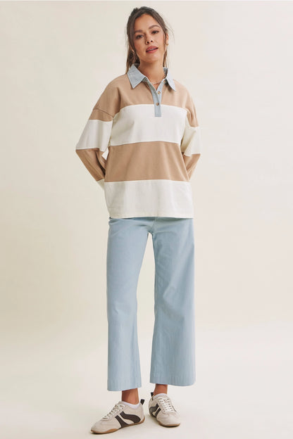 Classic Rubgy Striped Top Latte/Denim
